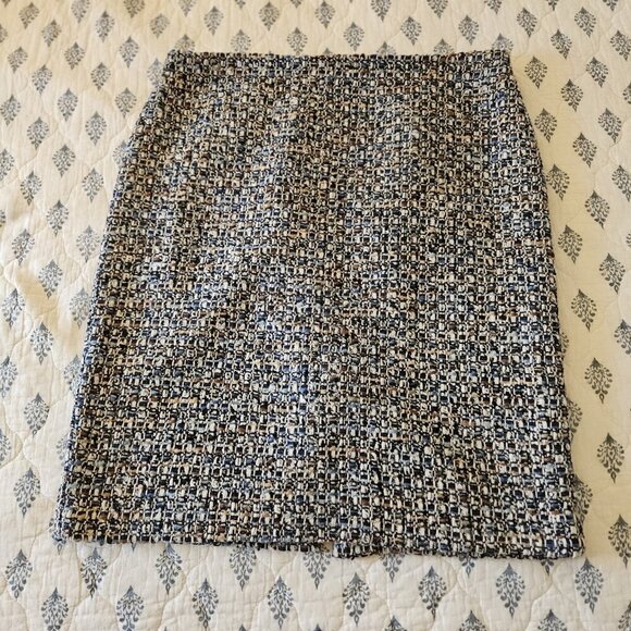 Talbots Women’s Size 14 Tweed Wool Blend Pencil Skirt Blue Black Lined Career - Picture 4 of 14